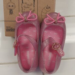 Mini Melissa Pink Glitter Bow Kids Shoes